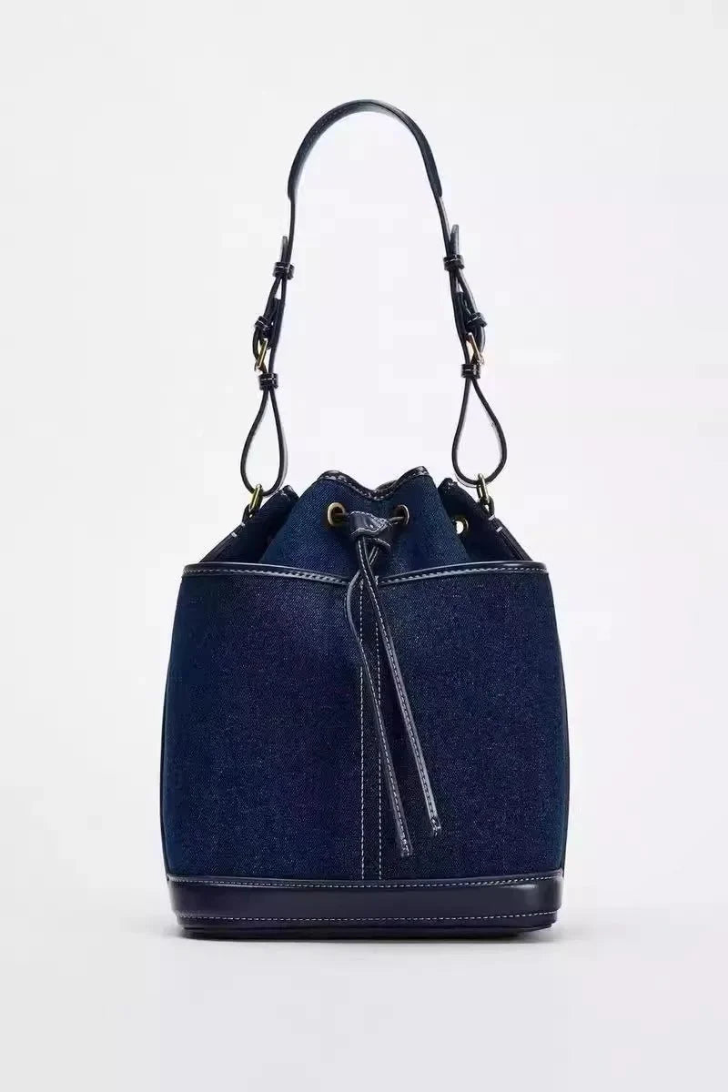 Drawstring PU Leather Bucket Bag
