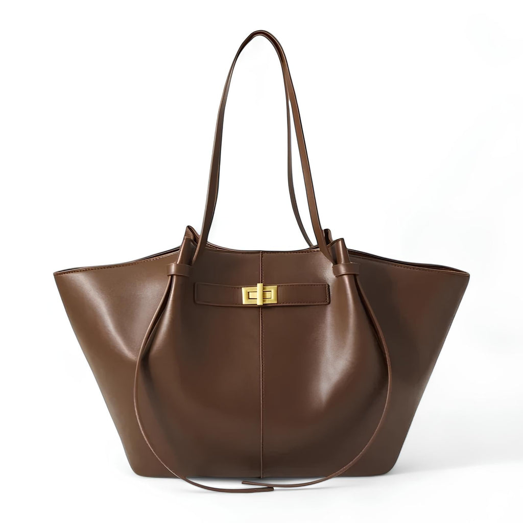 Polished Structured Leather Bag in Cognac