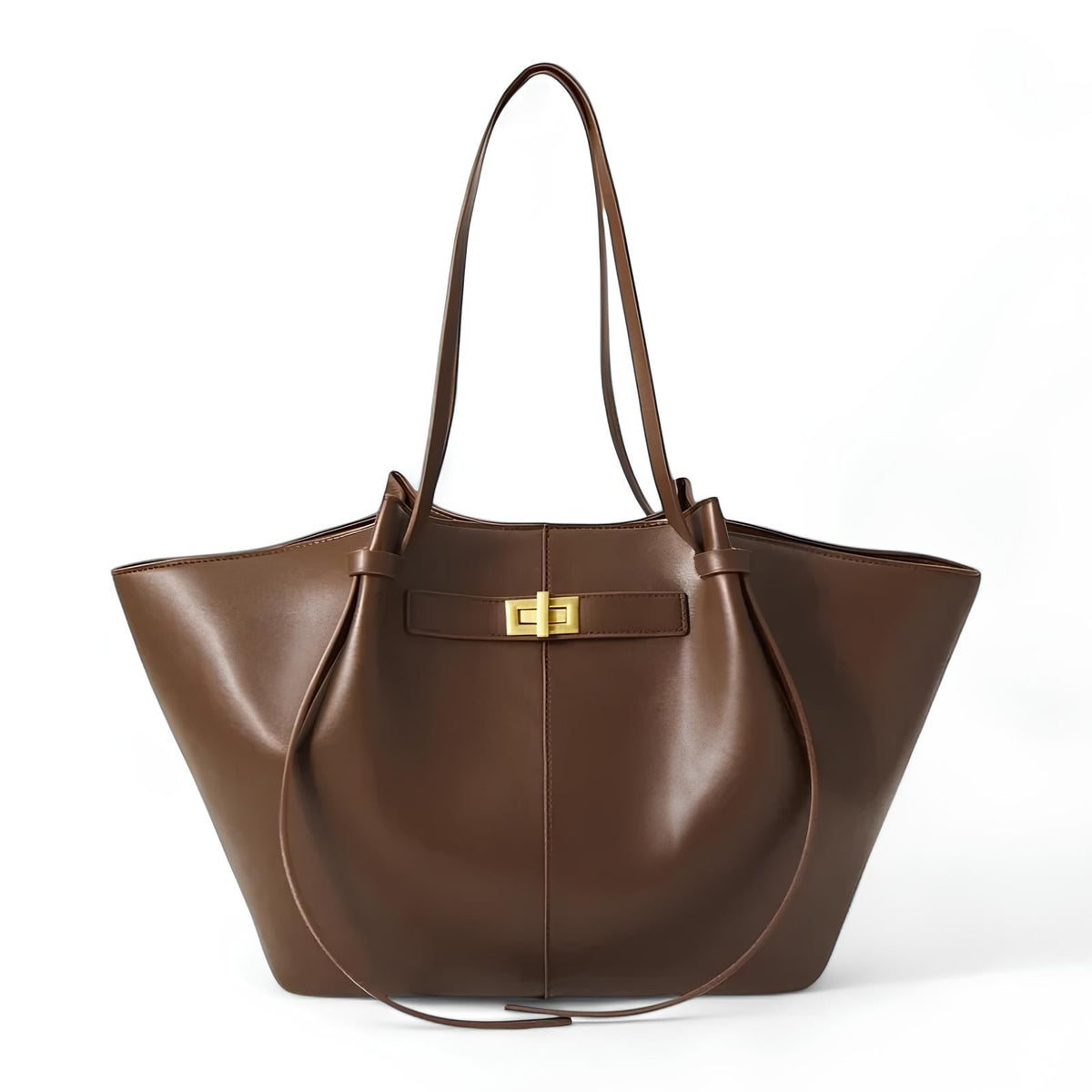 Polished Structured Leather Bag in Cognac