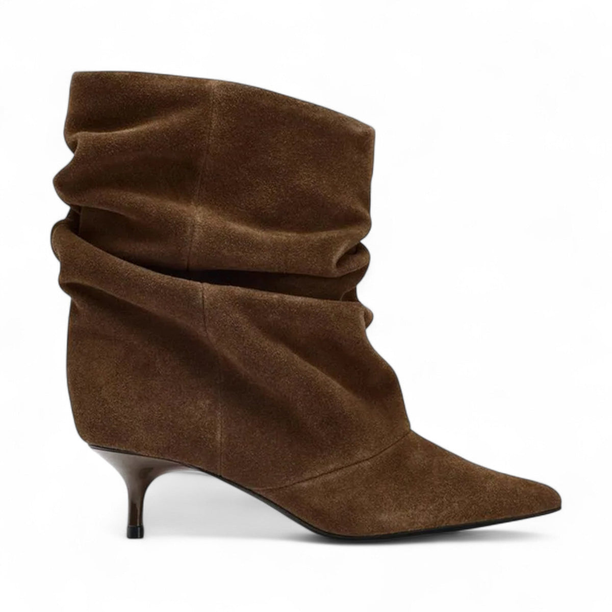 Refined Ruched Suede Booties with Heel