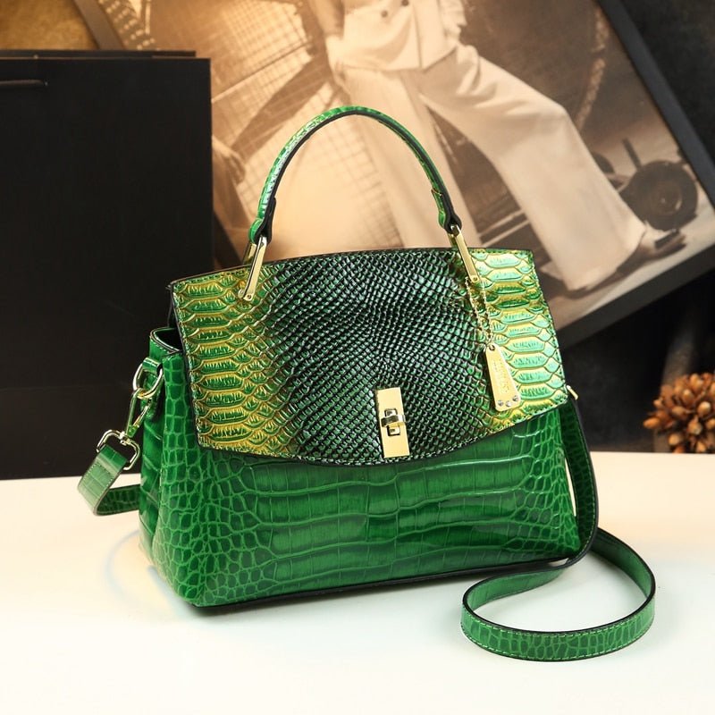 Snake-Effect Genuine Leather Crossbody Bag