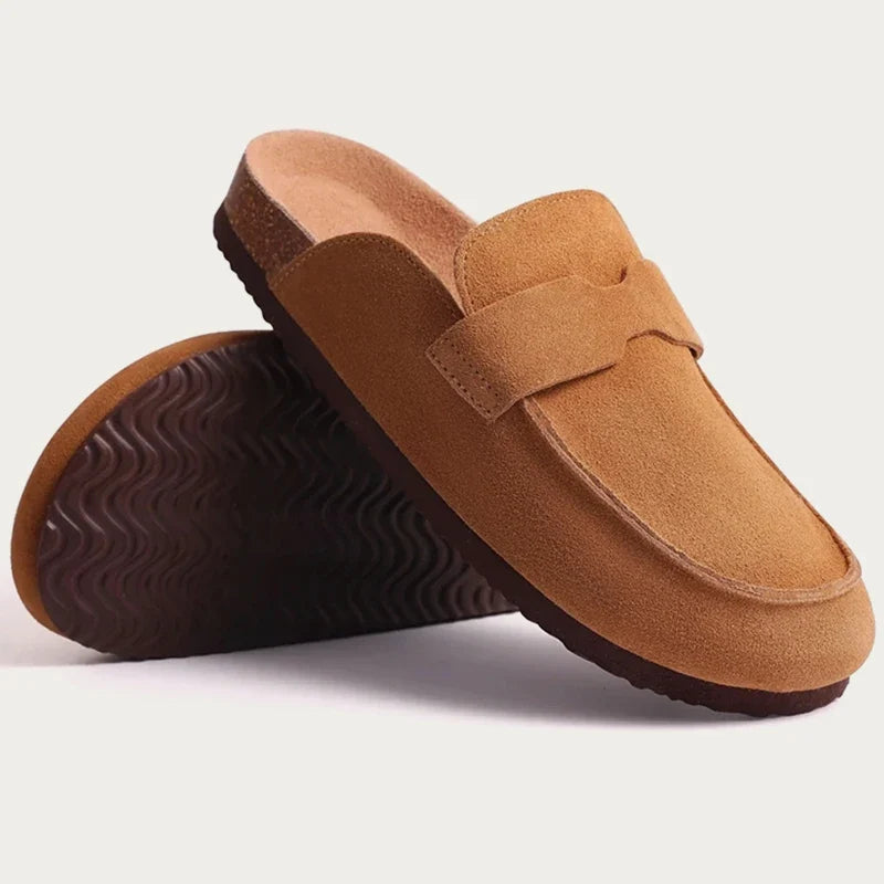 Refined Wide-Strap Suede Mules