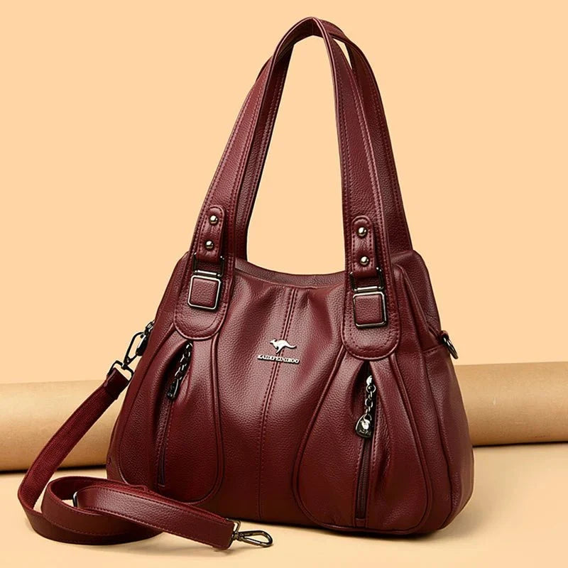 Genuine Leather Bucket Bag with Contemporary Detail