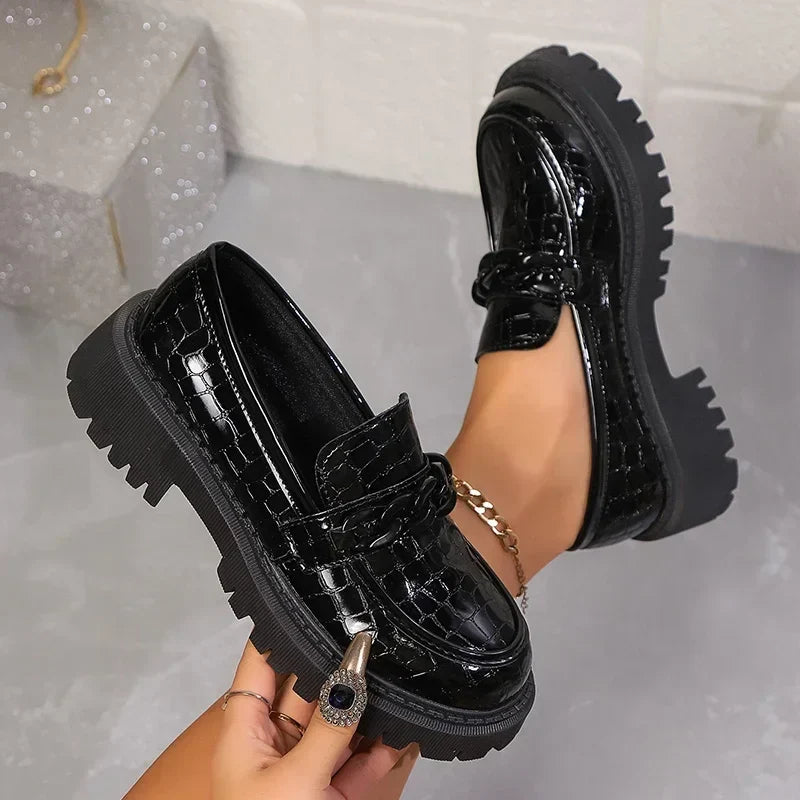Sleek Patent Croc-Embossed Loafers