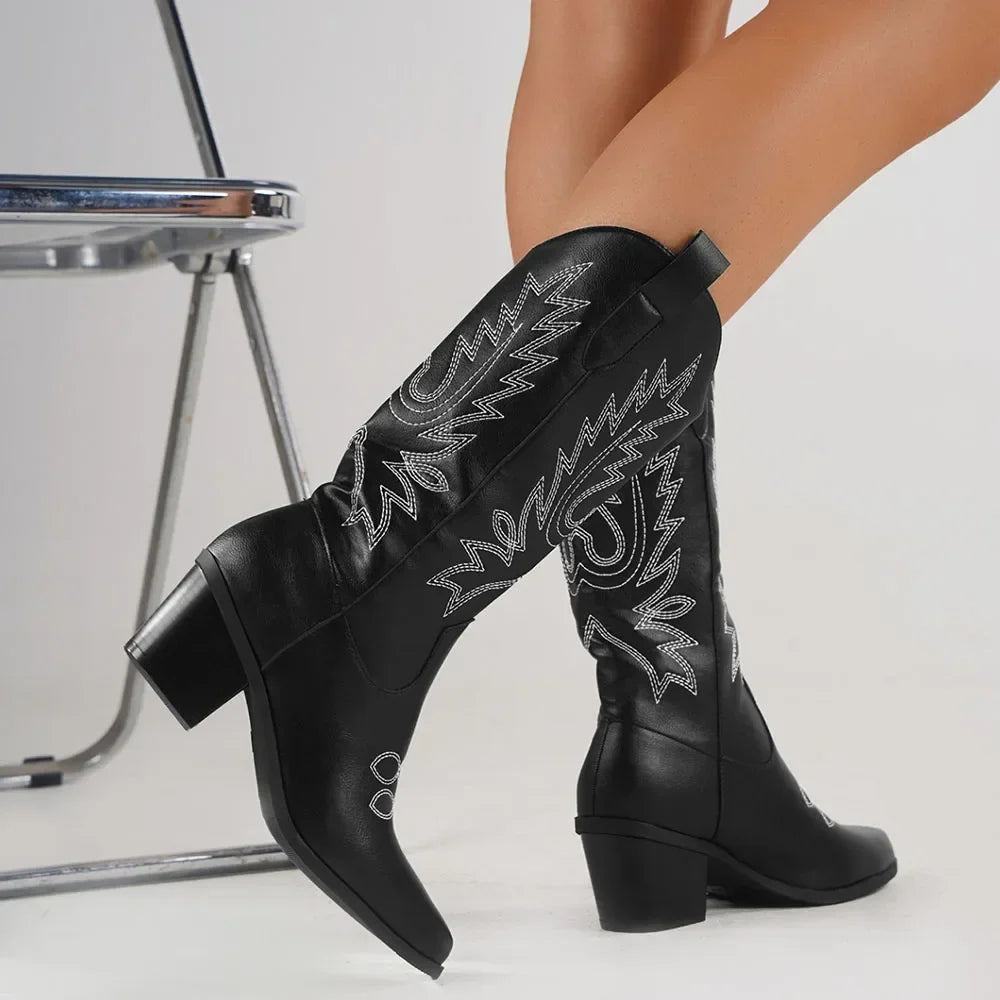 Heritage-Inspired Embroidered Heeled Western Boots
