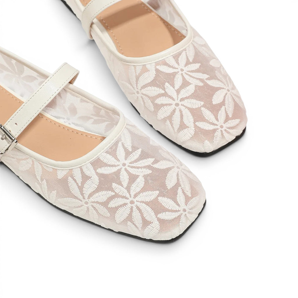 Polished Floral Lace Mary Jane Sandals