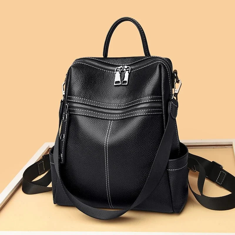 Genuine Leather Backpack with Polished Detail
