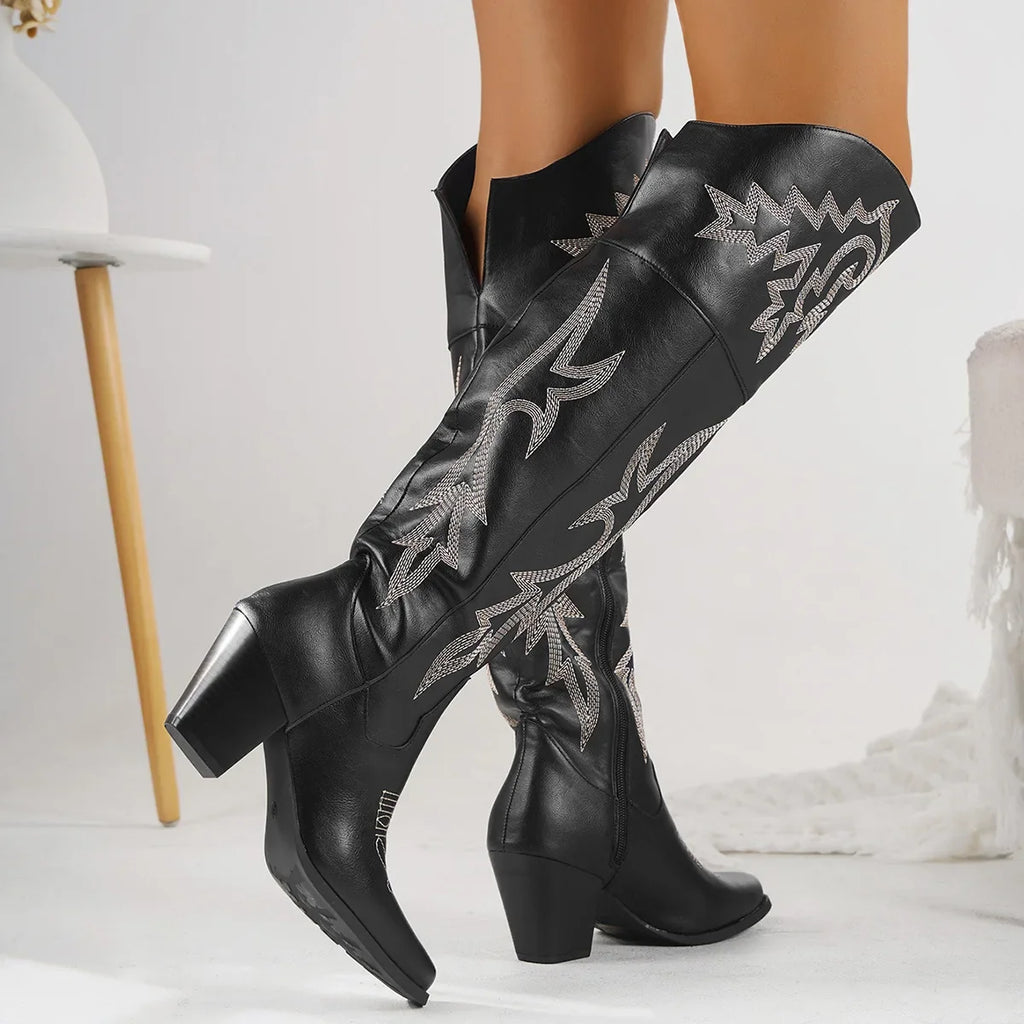 Timeless Vintage-Patterned Tall Western Boots