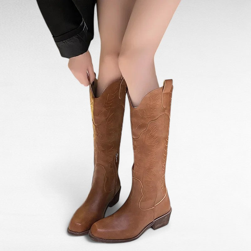 City-Ready Katrienne Patterned Brown Zip Western Boots