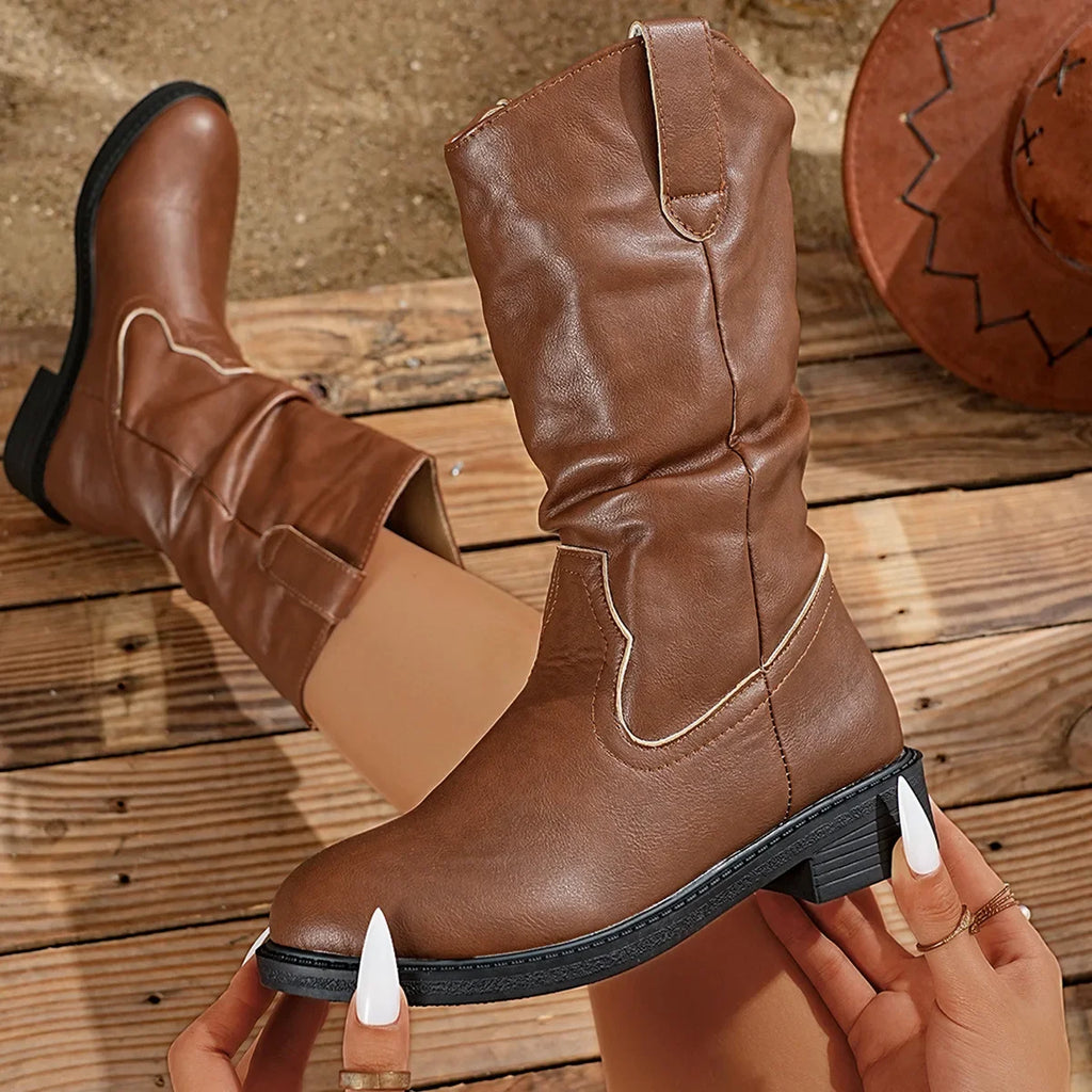 City-Ready Chunky-Sole Leather Western Ankle Boots