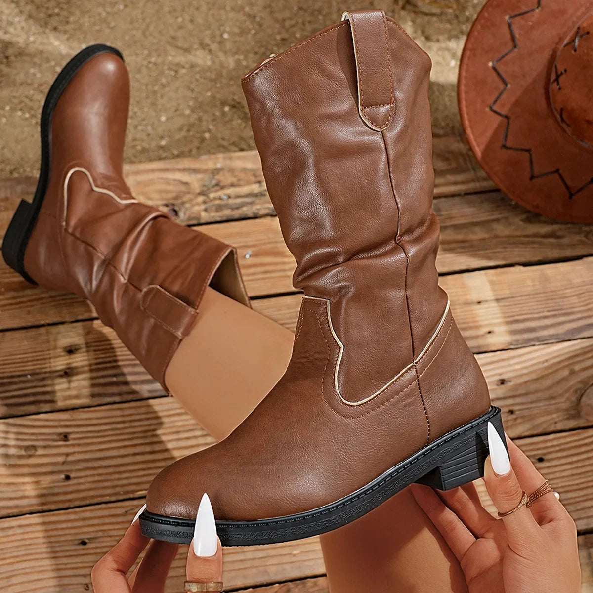 City-Ready Chunky-Sole Leather Western Ankle Boots