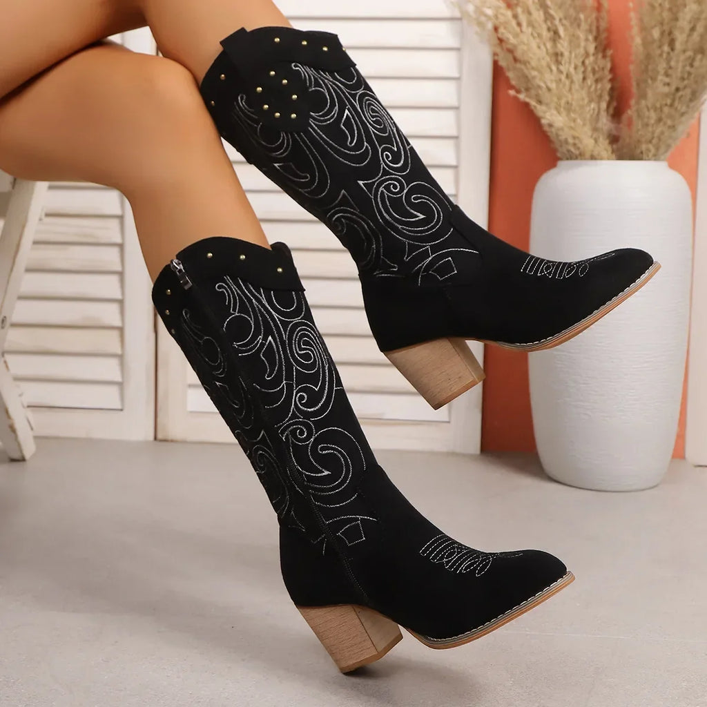 Classic Western Suede Mid-Calf Boots