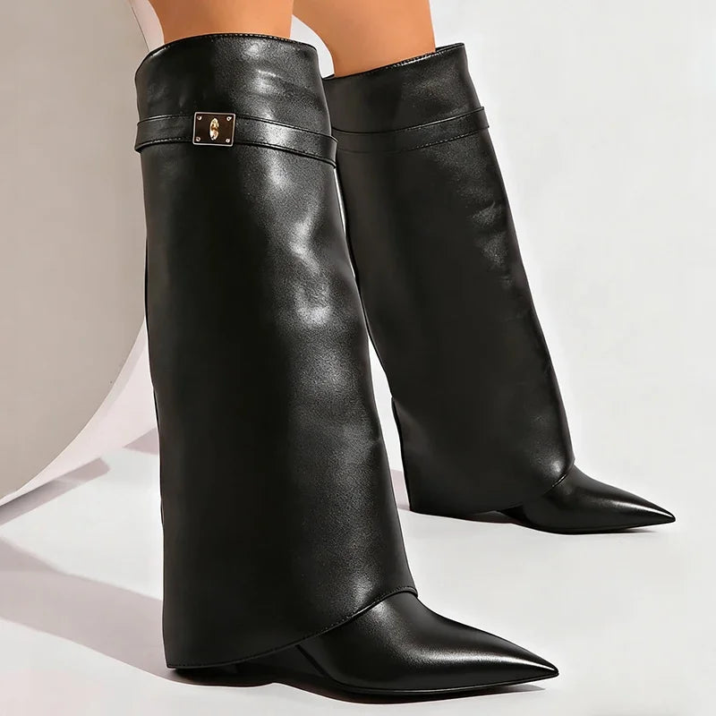 Sleek Pointed-Toe Tall Leather Boots
