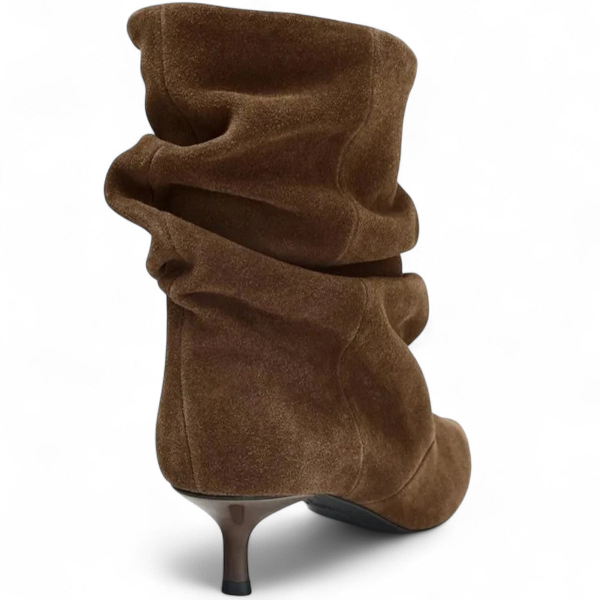 Refined Ruched Suede Booties with Heel