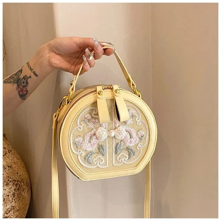 Embroidered Floral PU Leather Crossbody Bag