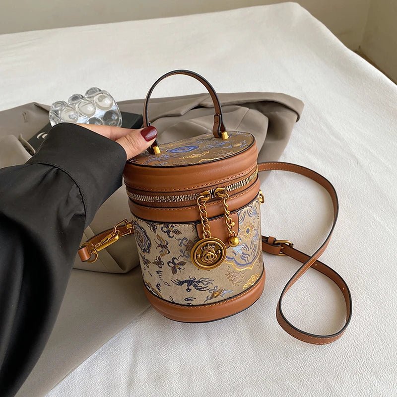Leather Crossbody Bag with Embroidered Detail