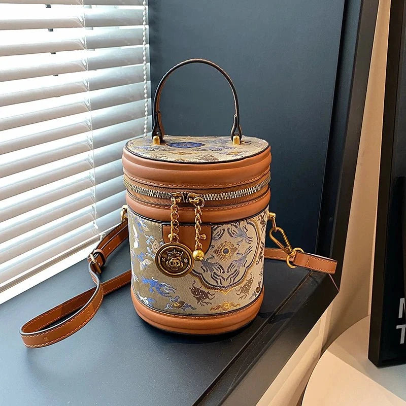 Leather Crossbody Bag with Embroidered Detail