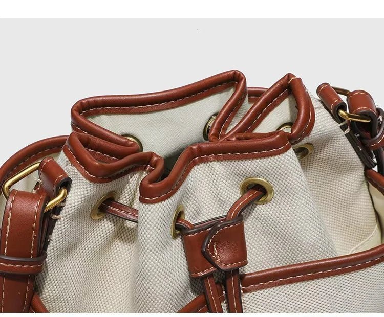 Drawstring PU Leather Bucket Bag