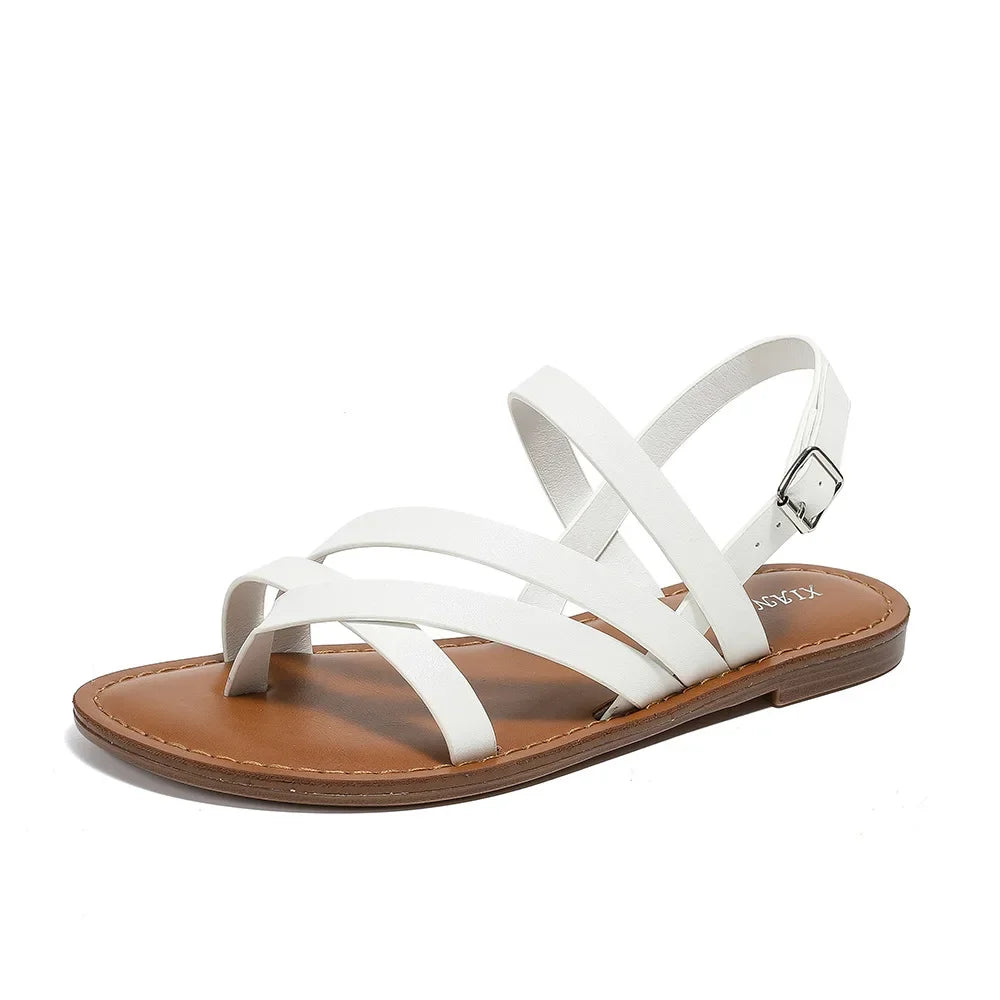 Sleek Crossed-Strap Leather Sandals