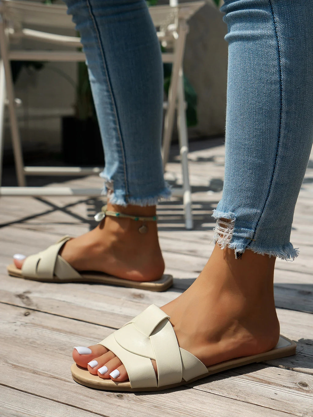 Effortless Wide-Strap Flat Mules