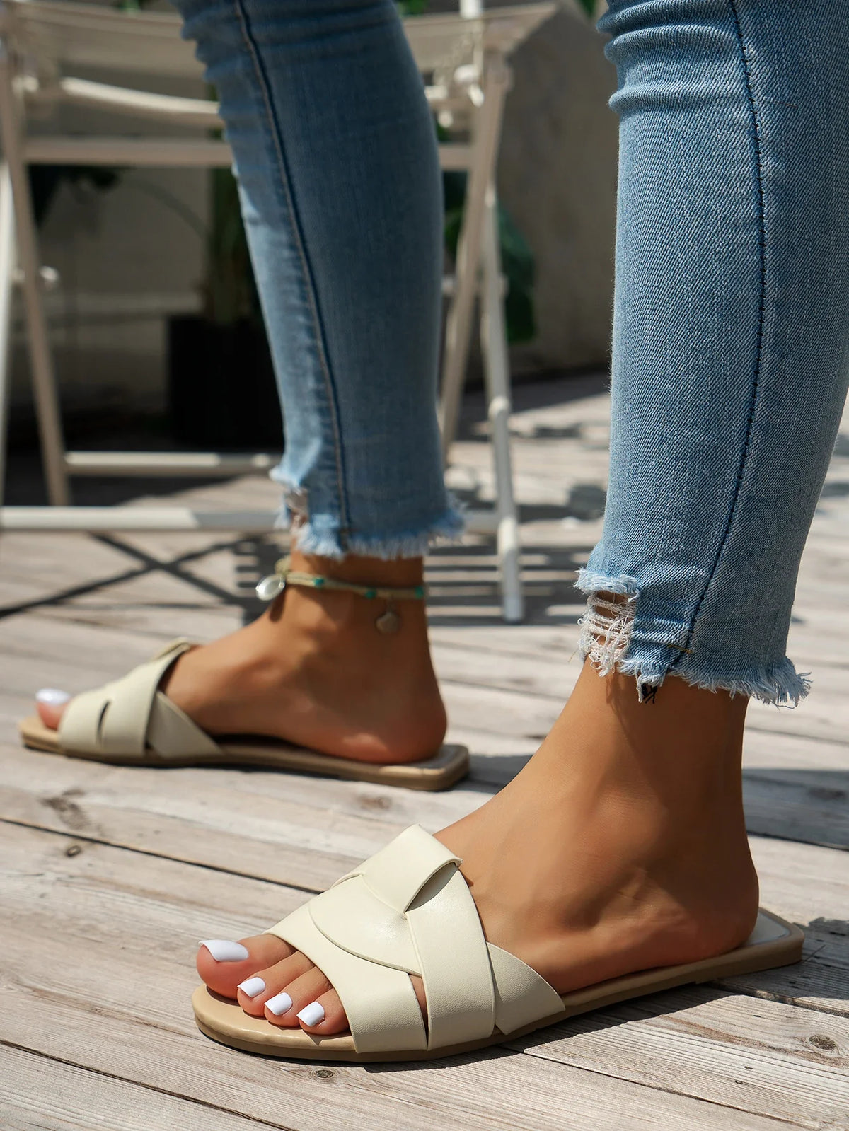 Effortless Wide-Strap Flat Mules