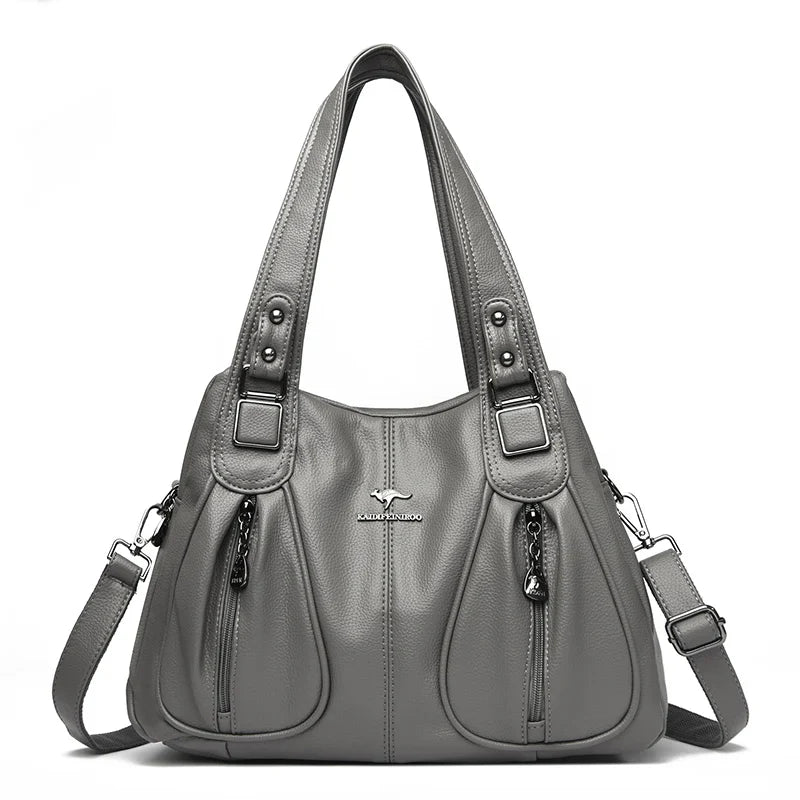 Genuine Leather Bucket Bag with Contemporary Detail