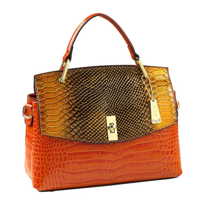 Snake-Effect Genuine Leather Crossbody Bag
