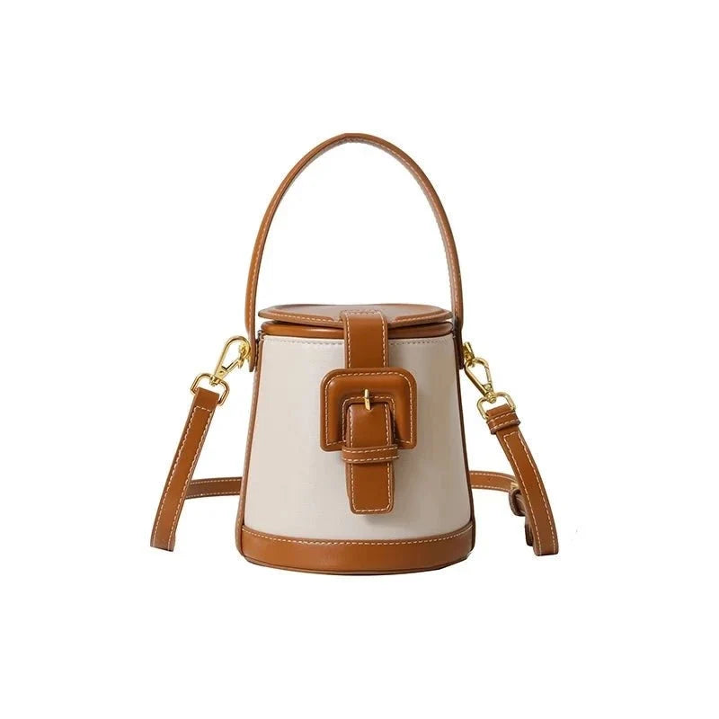 Box-Shape Genuine Leather Crossbody Bag