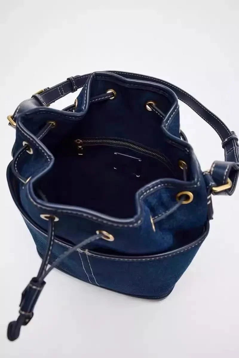 Drawstring PU Leather Bucket Bag