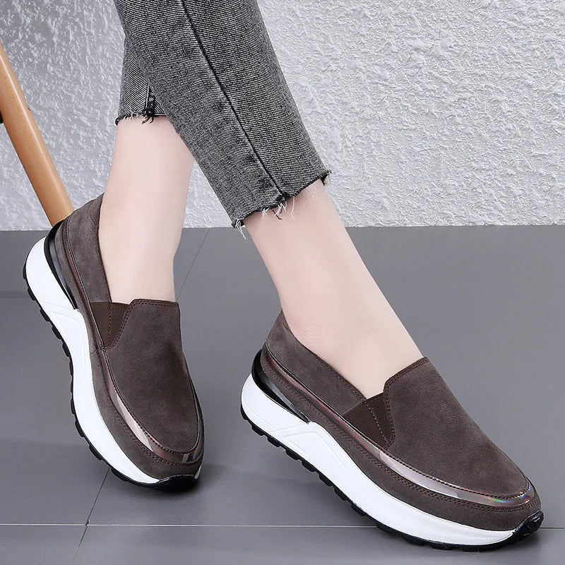 Effortless Suede Wedge Loafers with Platform Sole