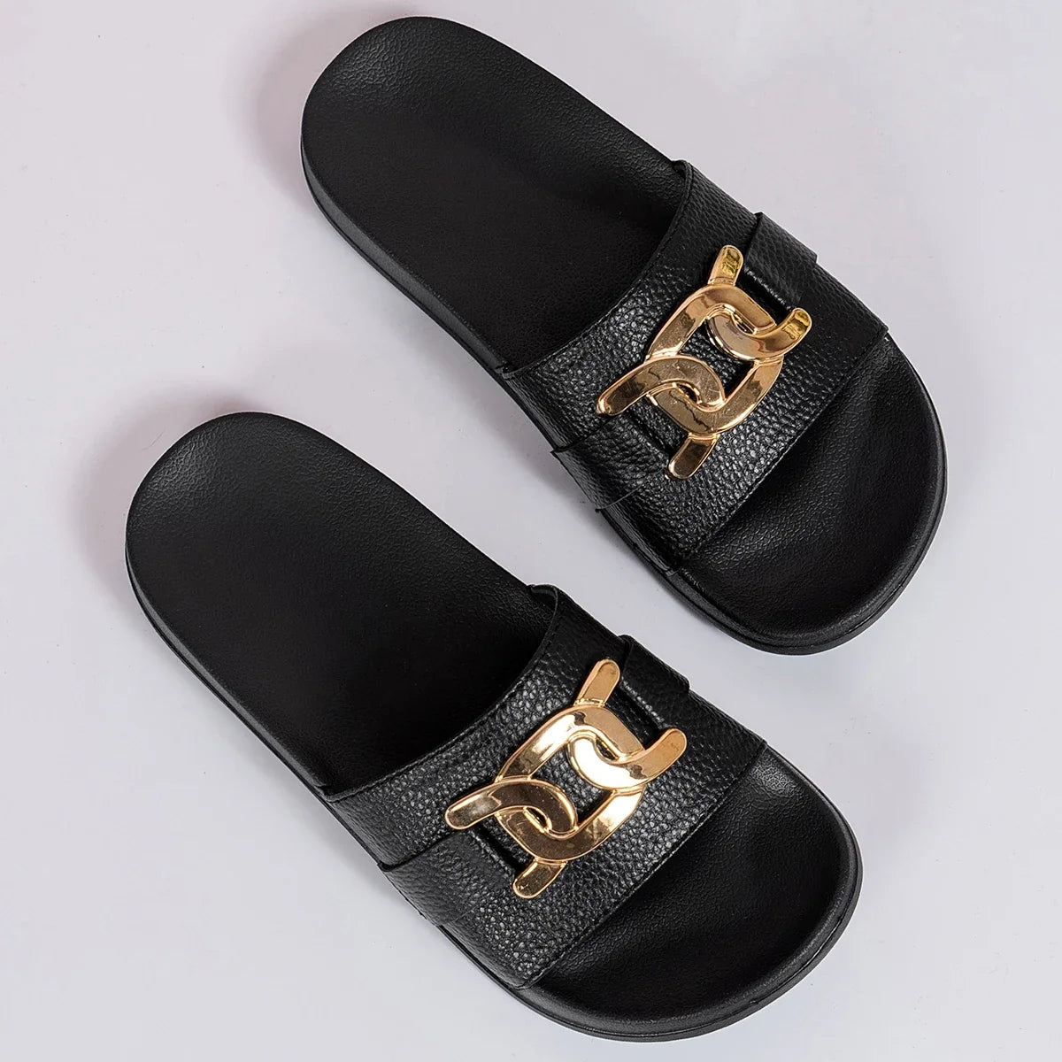 Polished Anouk Metallic-Detail Wide-Strap Sandals