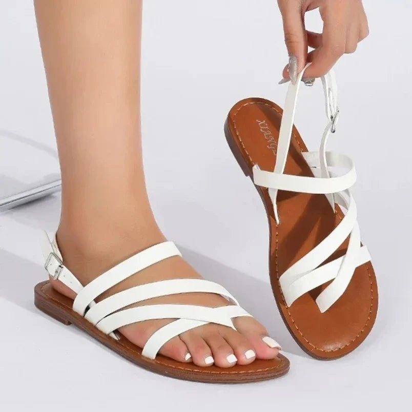 Sleek Crossed-Strap Leather Sandals