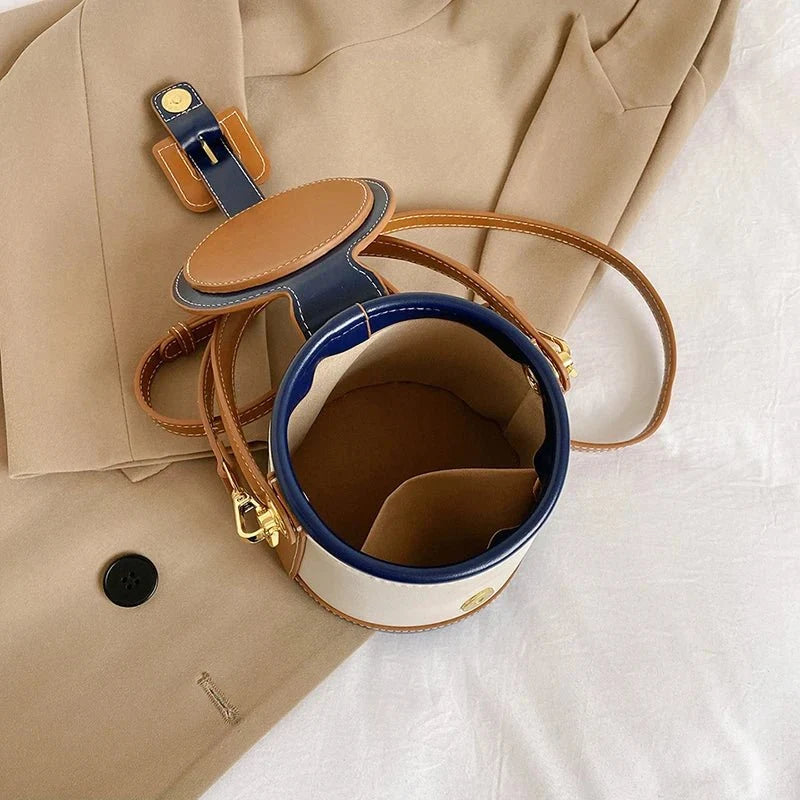 Box-Shape Genuine Leather Crossbody Bag