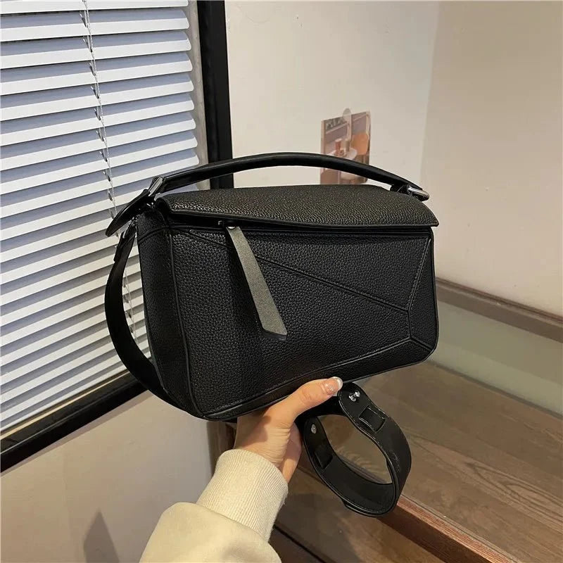 PU Leather Shoulder Bag with Geometric Detail