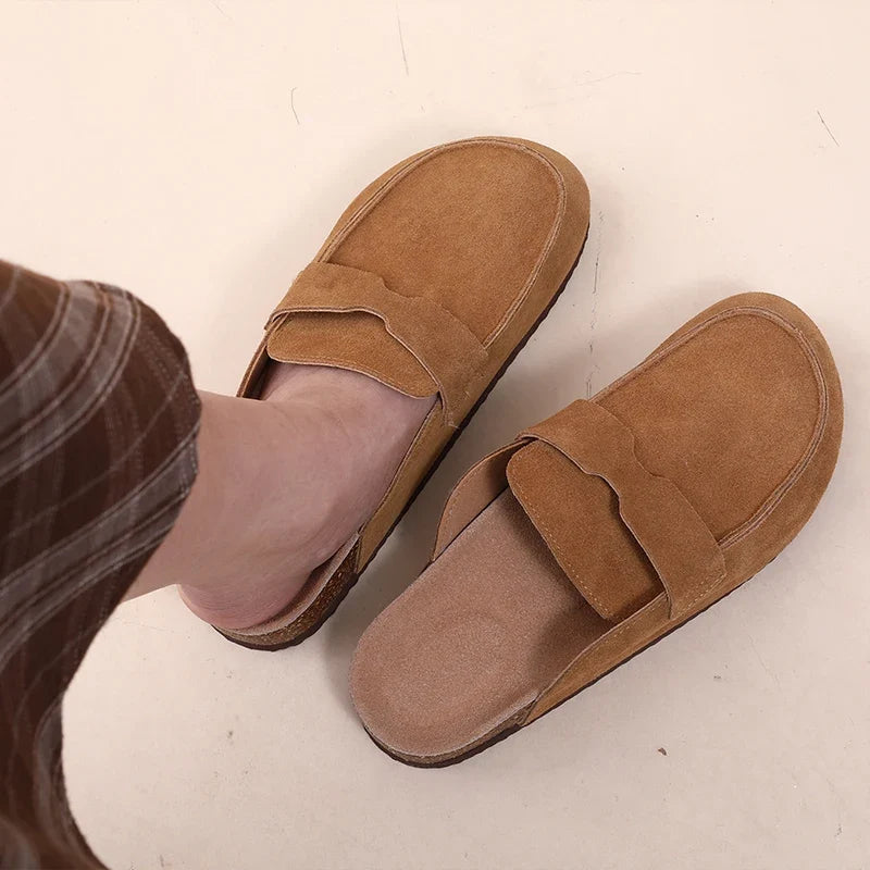 Refined Wide-Strap Suede Mules