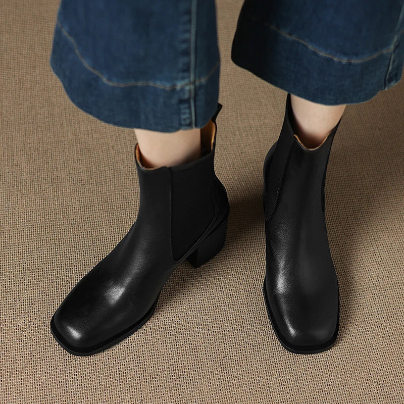 Sleek Imara Heeled Booties in Leather