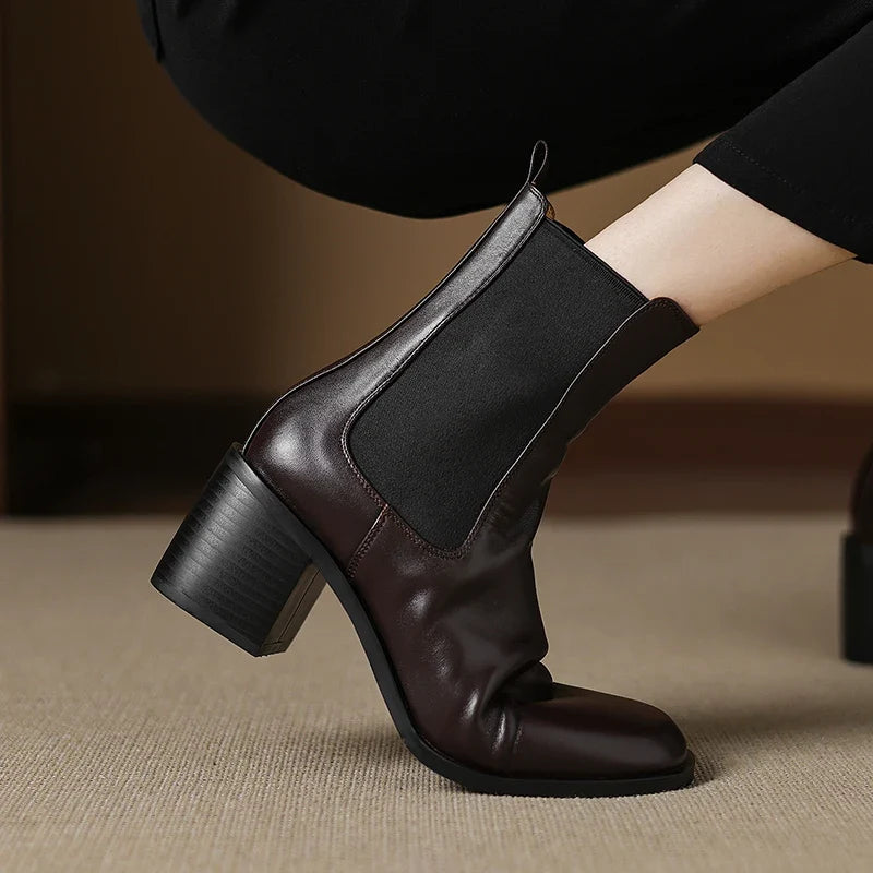 Sleek Imara Heeled Booties in Leather