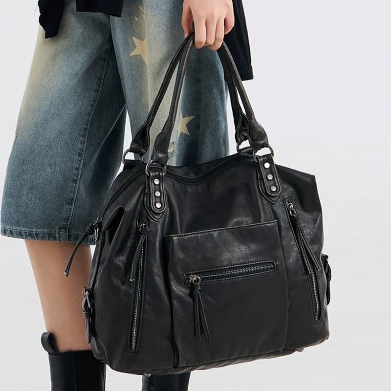 Understated Emberlyn Multi-Pocket Leather Shoulder Bag
