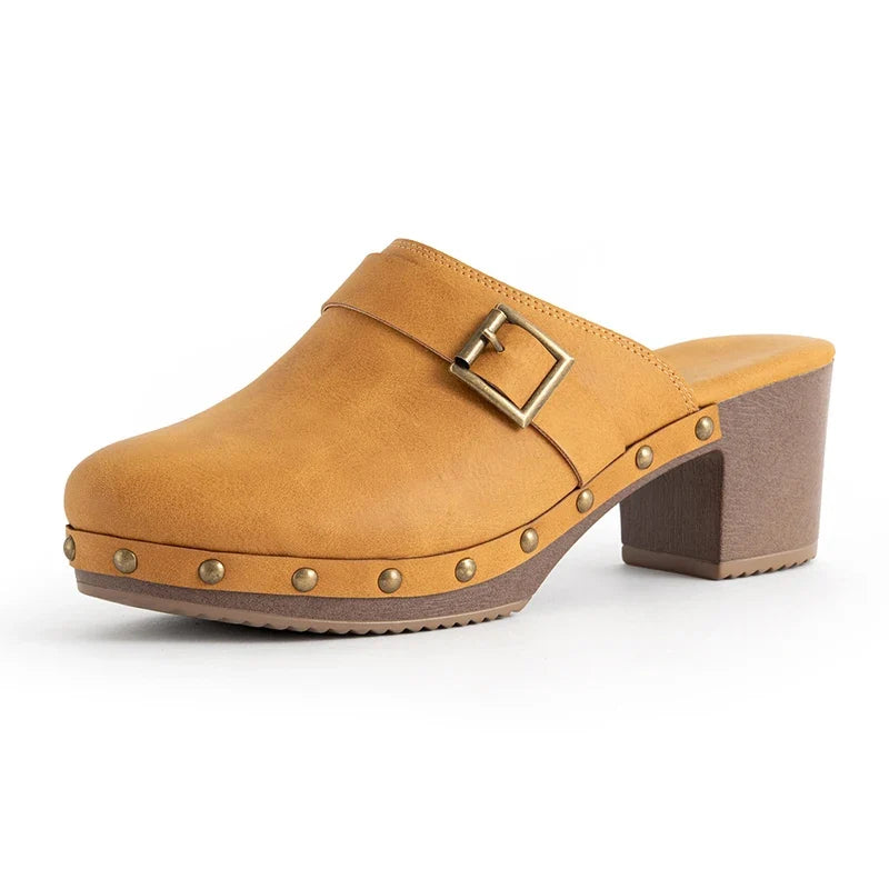 Signature Yara Wood-Heel Vintage Mules