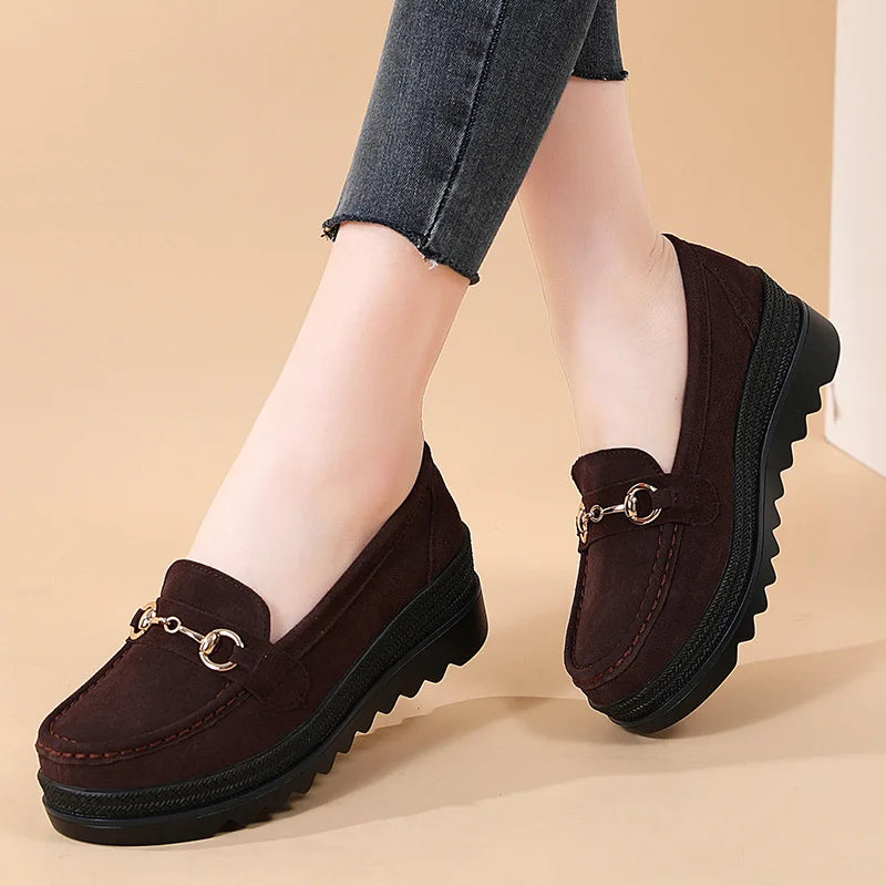 Effortless Suede Wedge Loafers