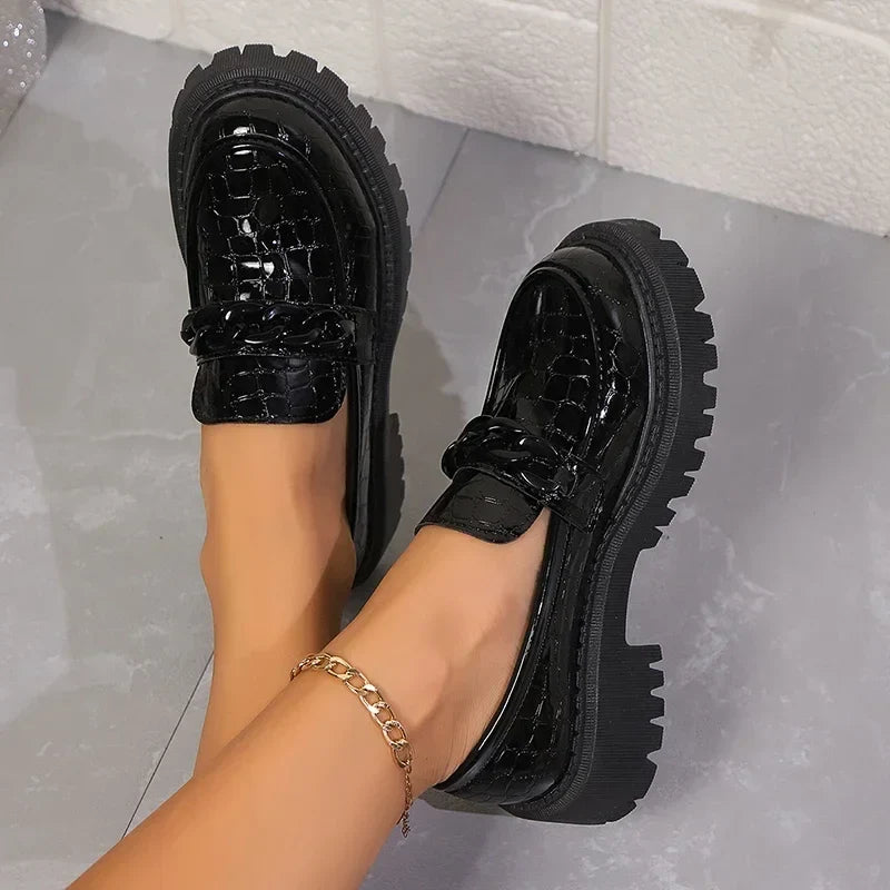 Sleek Patent Croc-Embossed Loafers