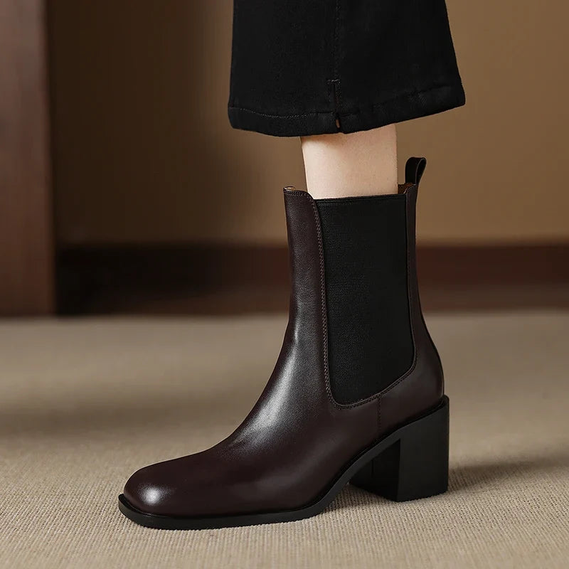 Sleek Imara Heeled Booties in Leather
