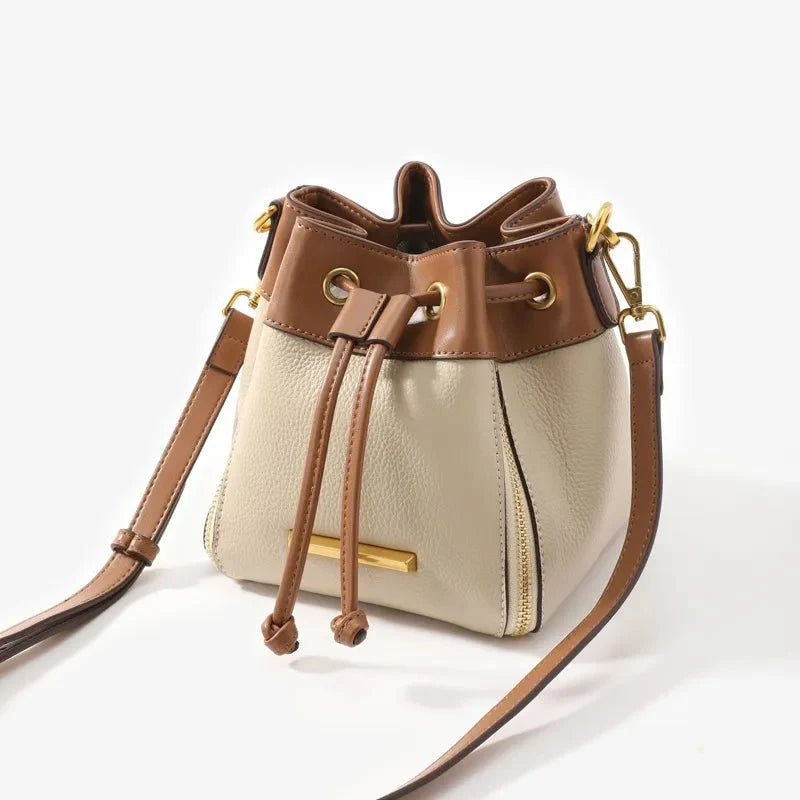 Genuine Leather Bucket Bag with Signature Detail