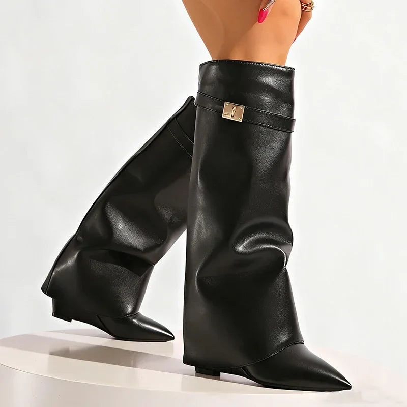Sleek Pointed-Toe Tall Leather Boots