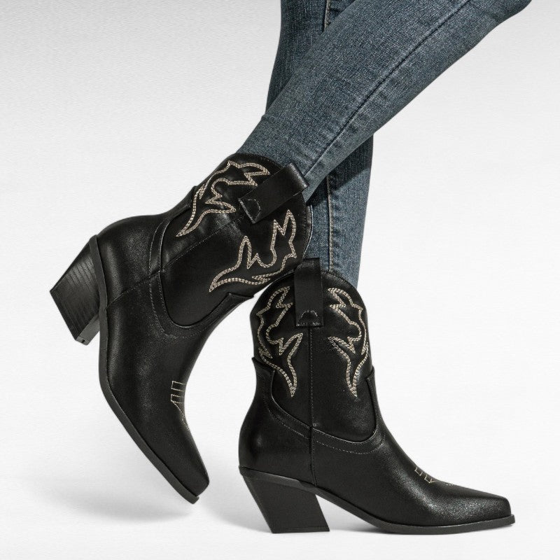 Classic Western Heeled Ankle Boots