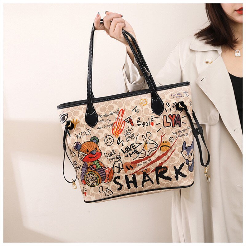 Graffiti-Print Tote Bag