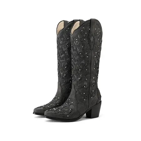Statement Retro Crystal-Embellished Western Boots