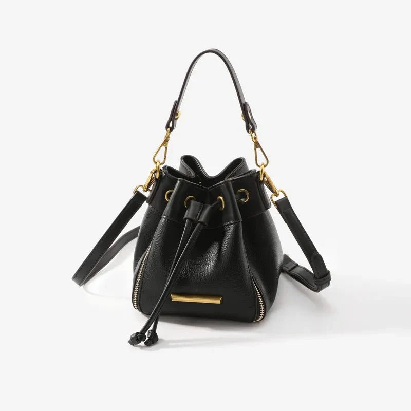 Genuine Leather Bucket Bag with Signature Detail