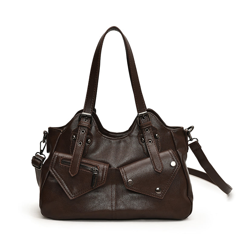 Essential Multi-Pocket Leather Shoulder Bag