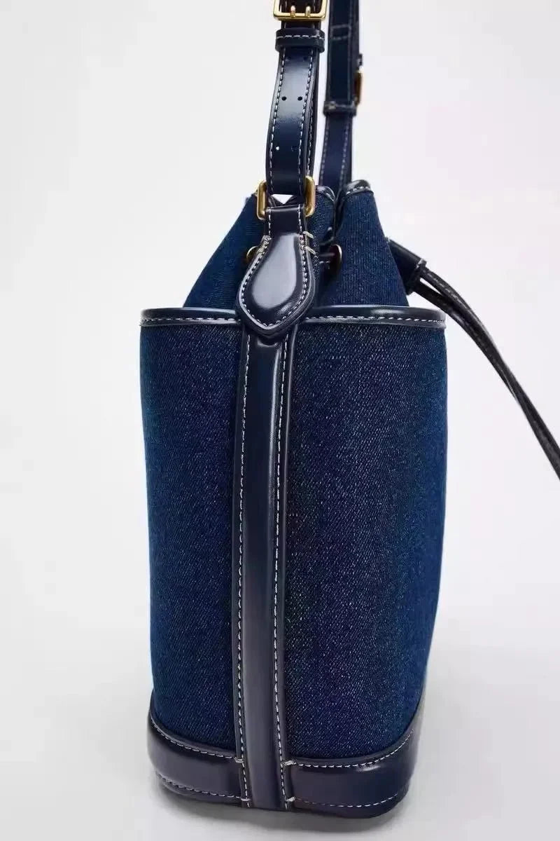 Drawstring PU Leather Bucket Bag